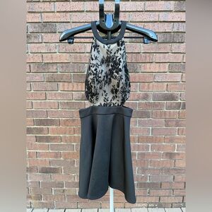 Xtraordinary Black Cocktail Mini Dress Semi-Formal Halter Mesh Overlay Size 3